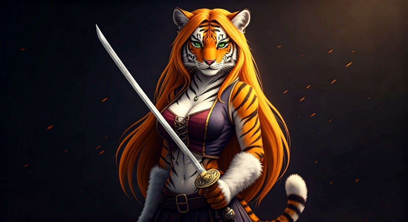 Epic Tigress Warrior in Cinematic Film Still Style