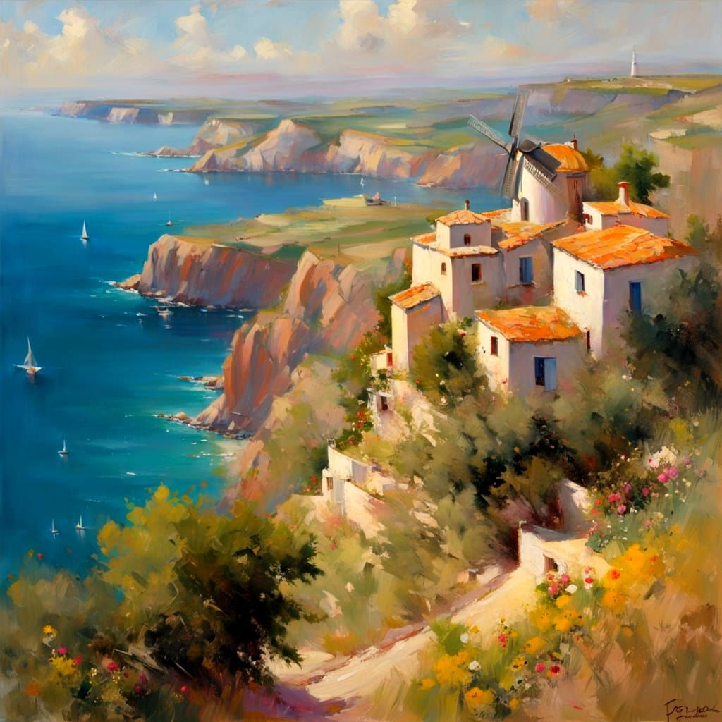 Mediterranean Windmill: Impressionistic Bird's Eye View