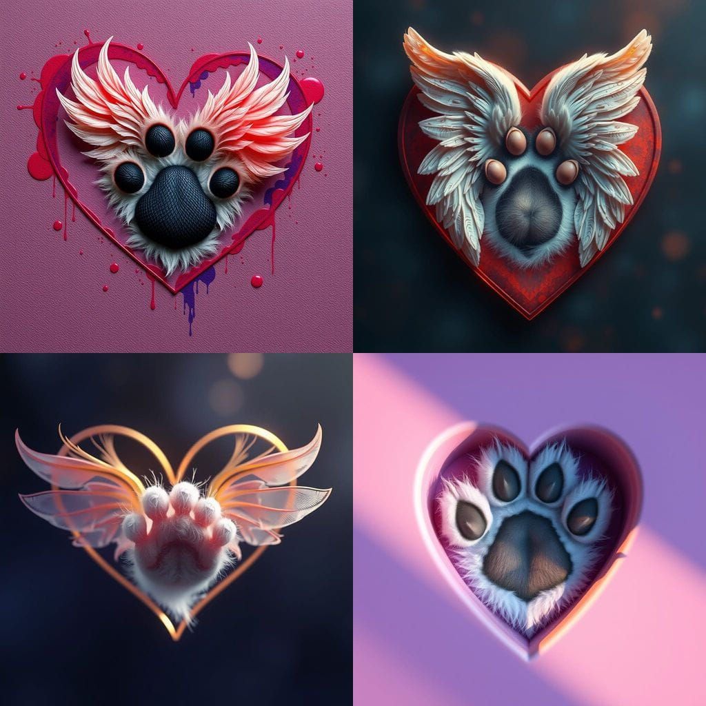 Whimsical Kitten Winged Heart in Vibrant Fantasy Art