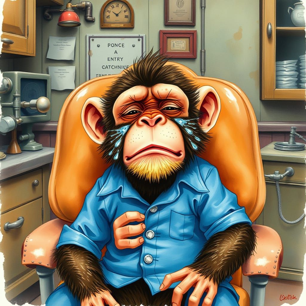 Mischief in the Dental Chair: A Watercolor Whimsy