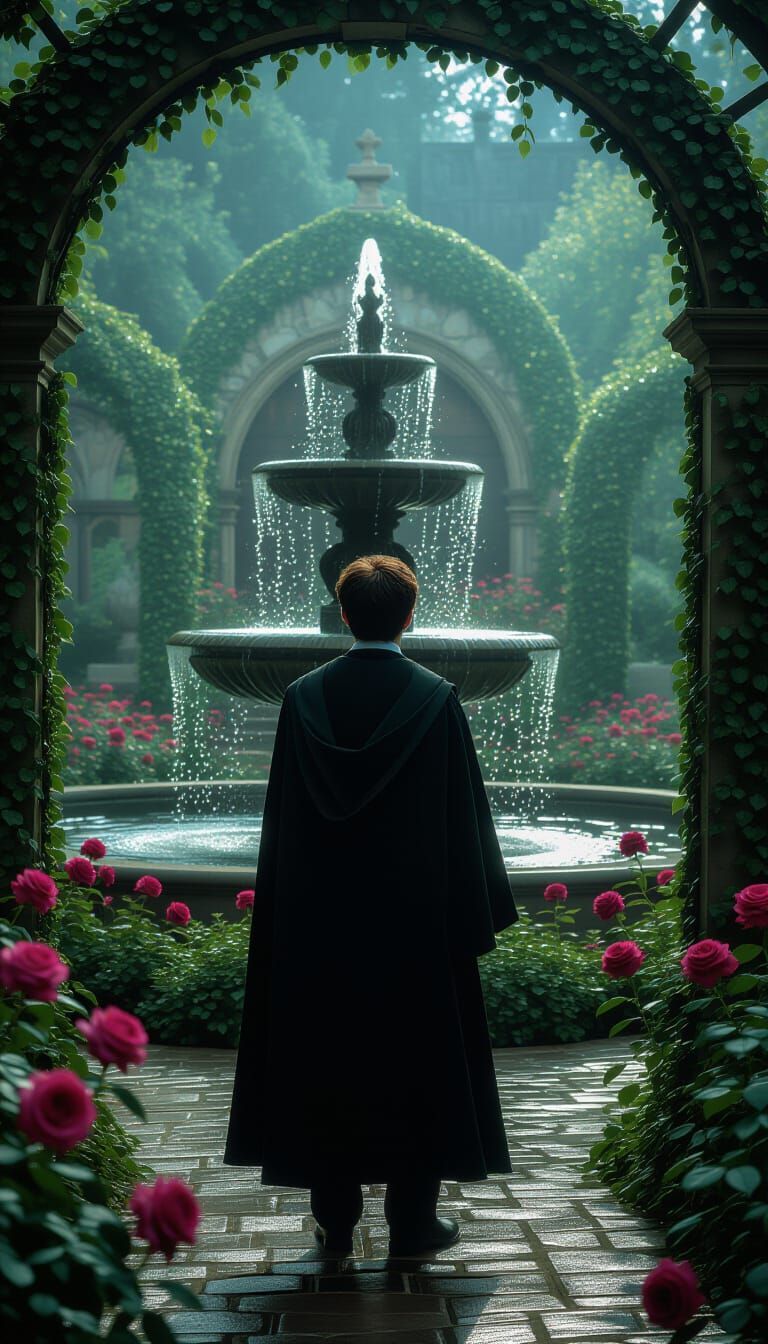 Harry Potter in Ethereal Garden, Cinematic Film Still