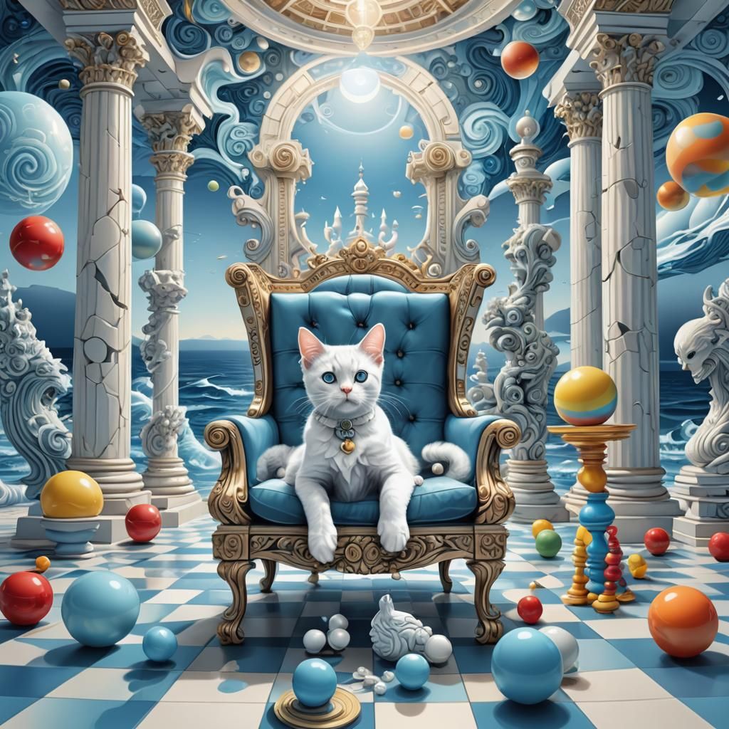 Alien Woman with Chessboard World and Kitten