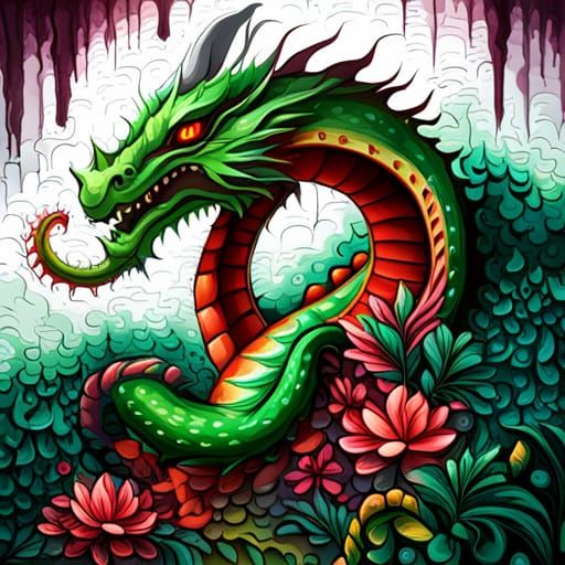 Overgrown Green Dragon Graffiti Art