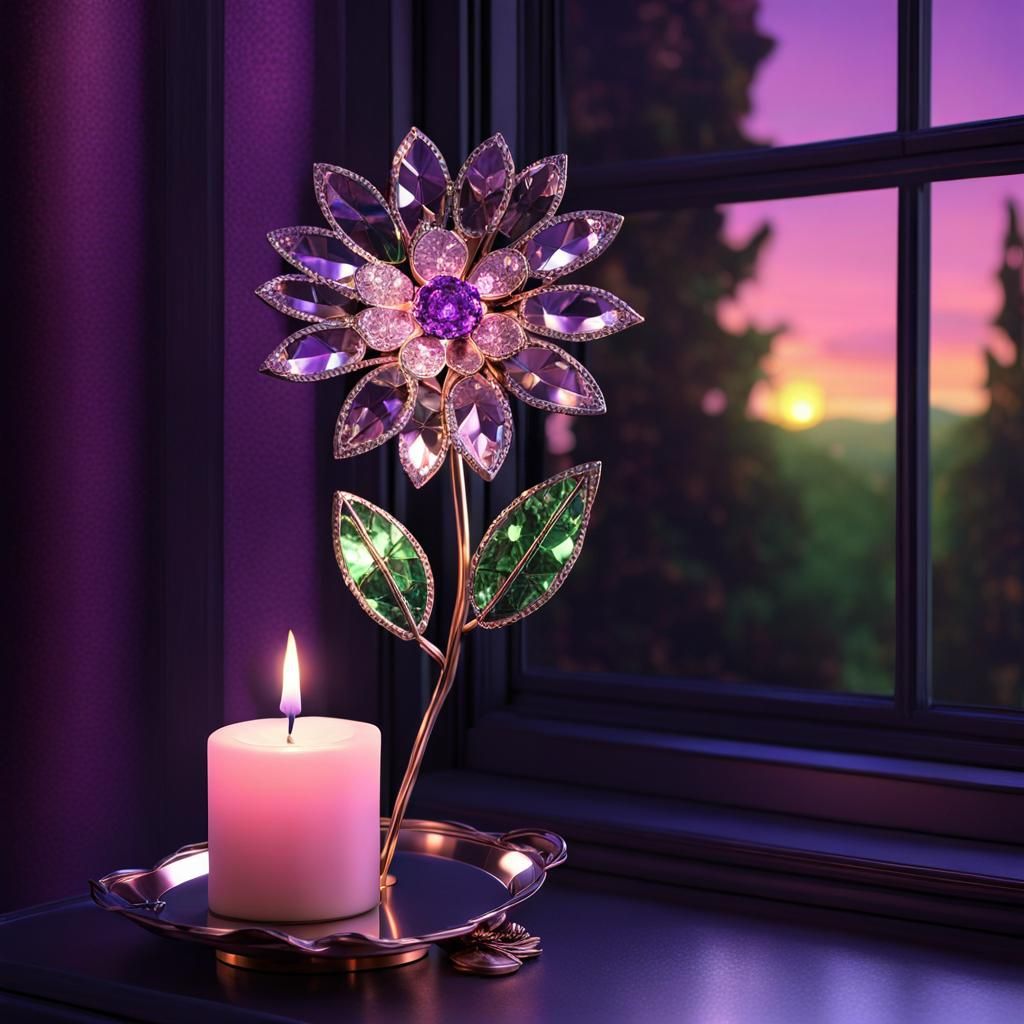 Green and copper crystal flower