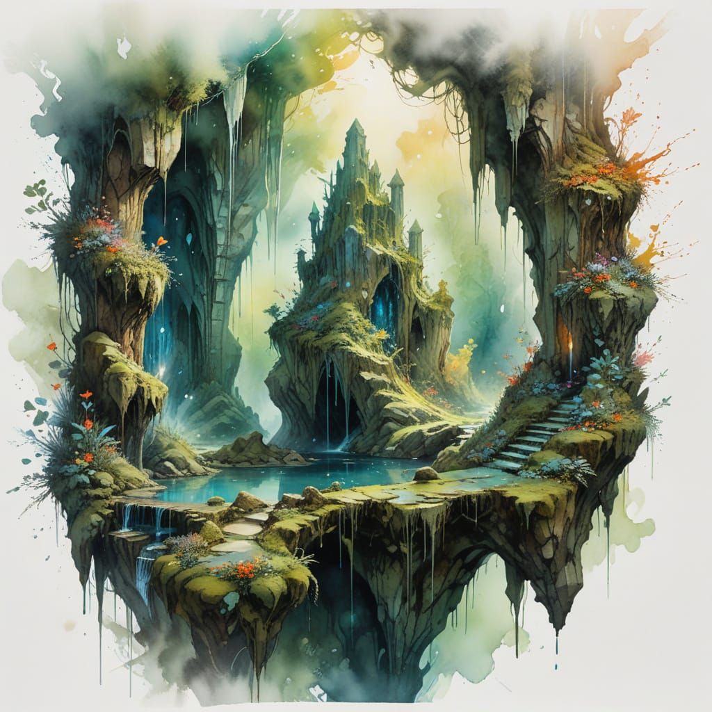 Surreal Crystal Cavern Scene in a Mysterious, Ethereal Style