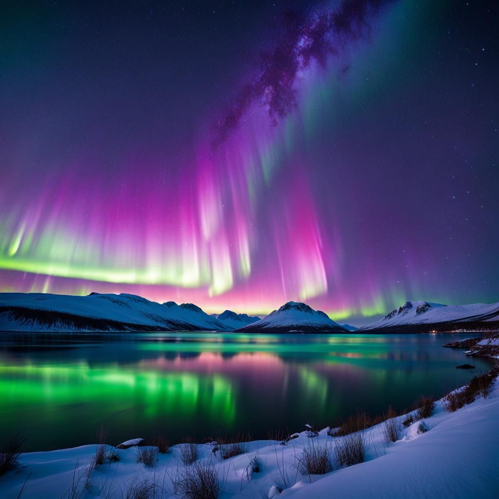 Aurora Borealis Lights Arctic Sky: Landscape Photography