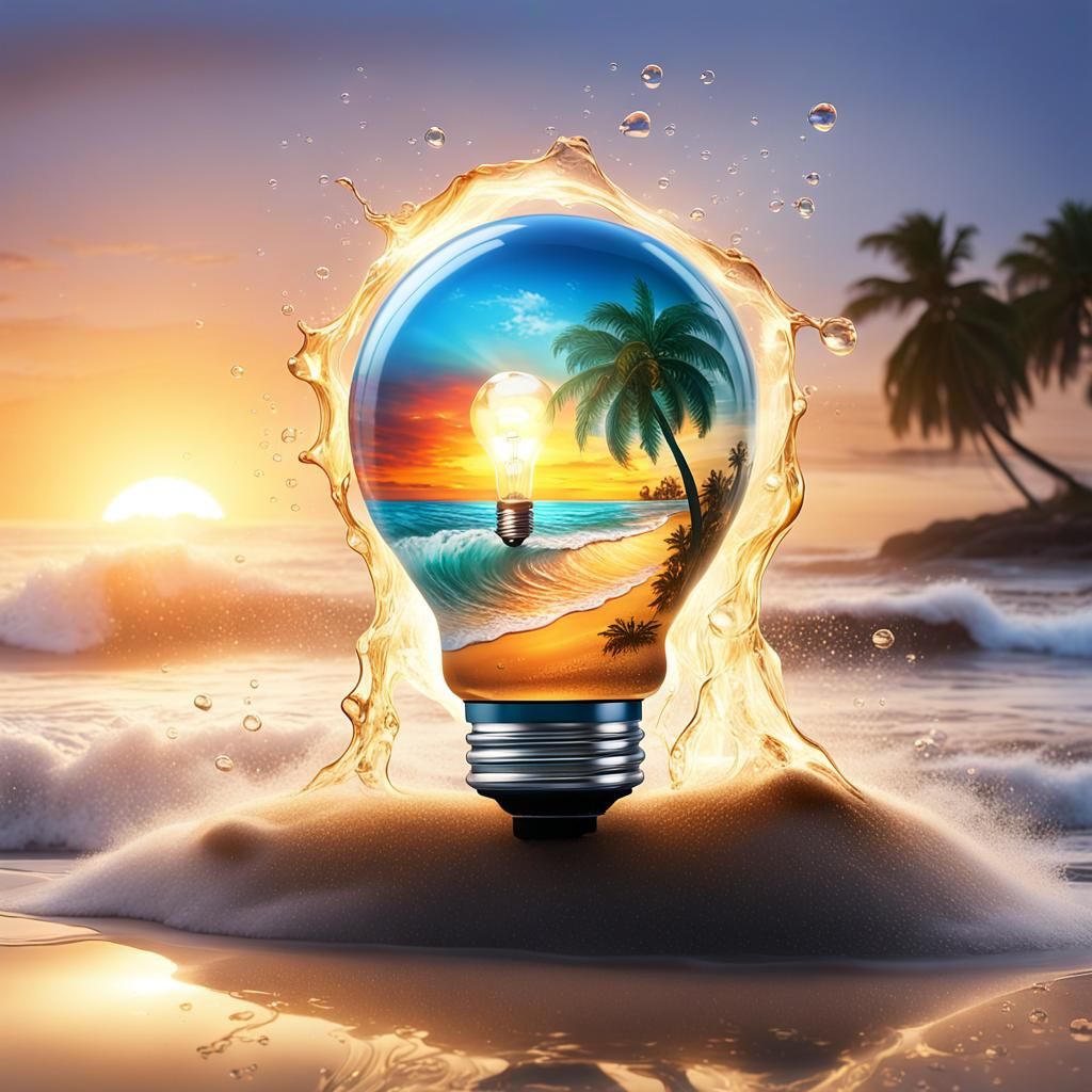 Wave in Lightbulb: Beach Sunset Art