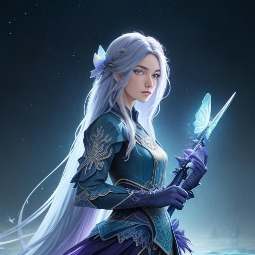 Mermaid Girl on Coral Reef, Art Nouveau Fantasy