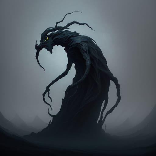 Dark Surrealist Figure in Mystical Realm