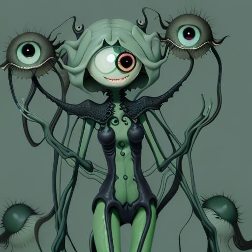 Leggy Green Eldritch Girl with a Cute Smile