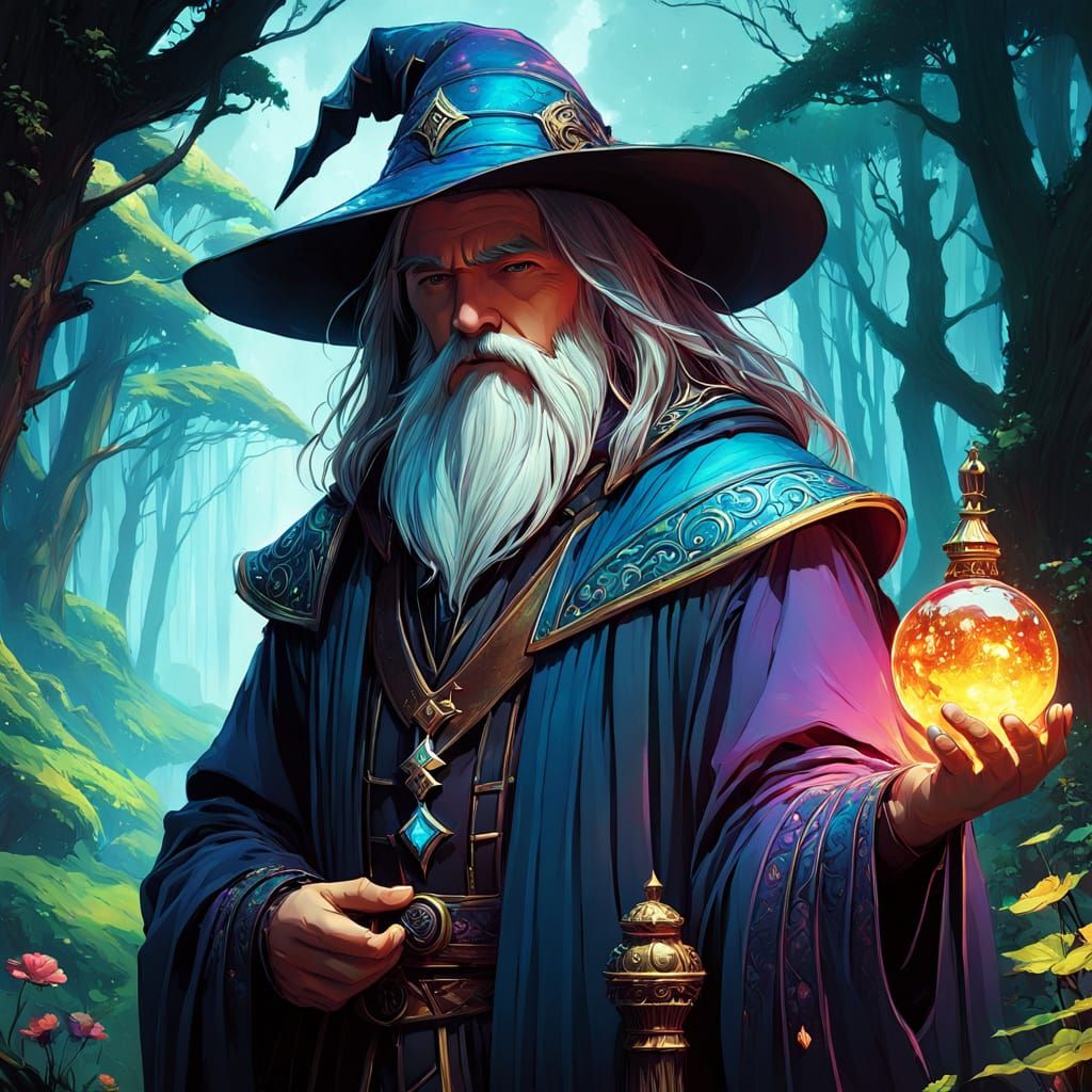 Dreamy Fantasy Wizard in Vibrant Colors
