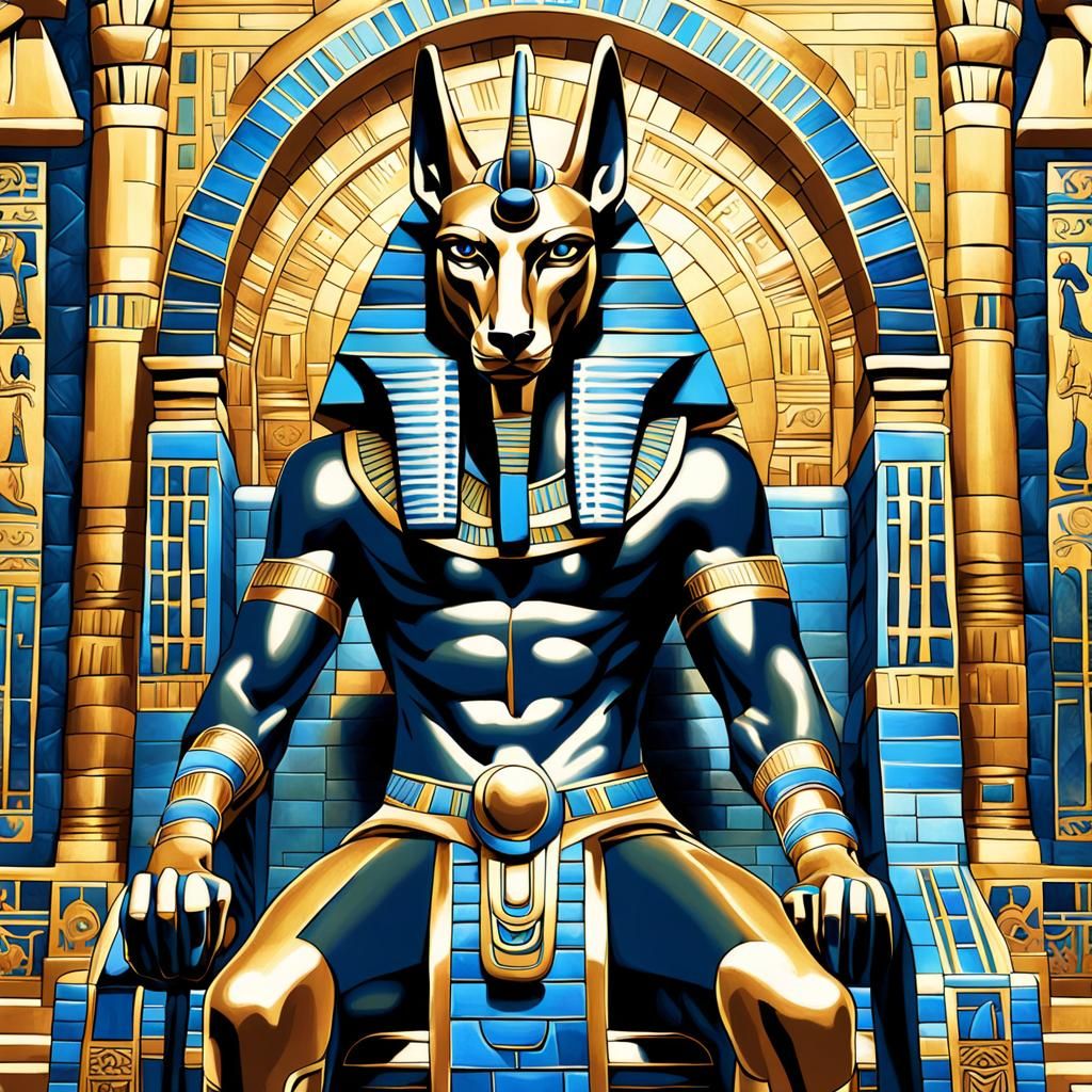 Anubis on Throne in Temple of Isis: Digital Art