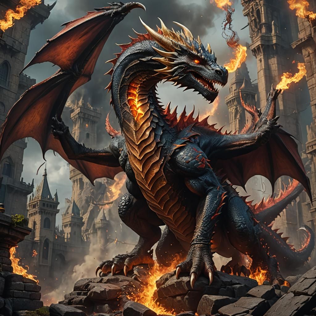 Fantasy Fire Dragon Concept Art in 8k