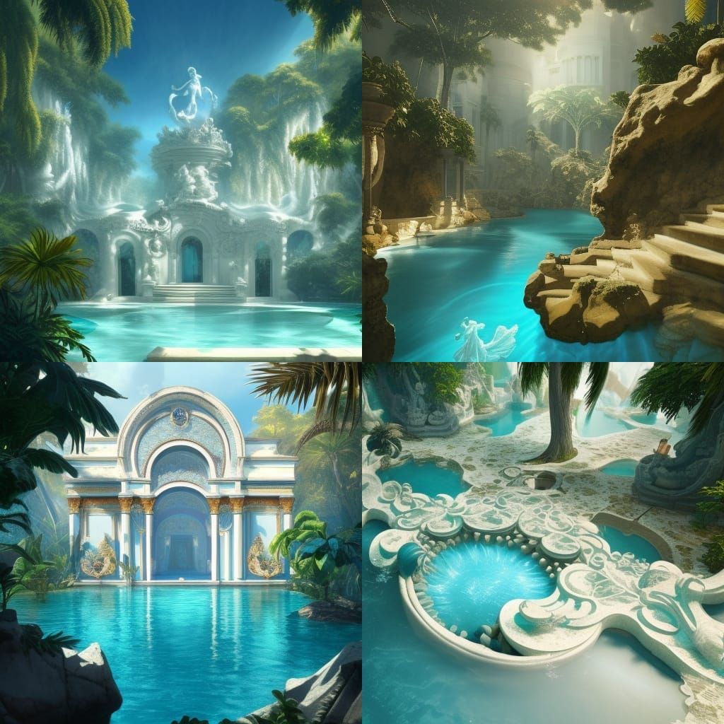 Dreamlike Rococo Pool with Greek Statues