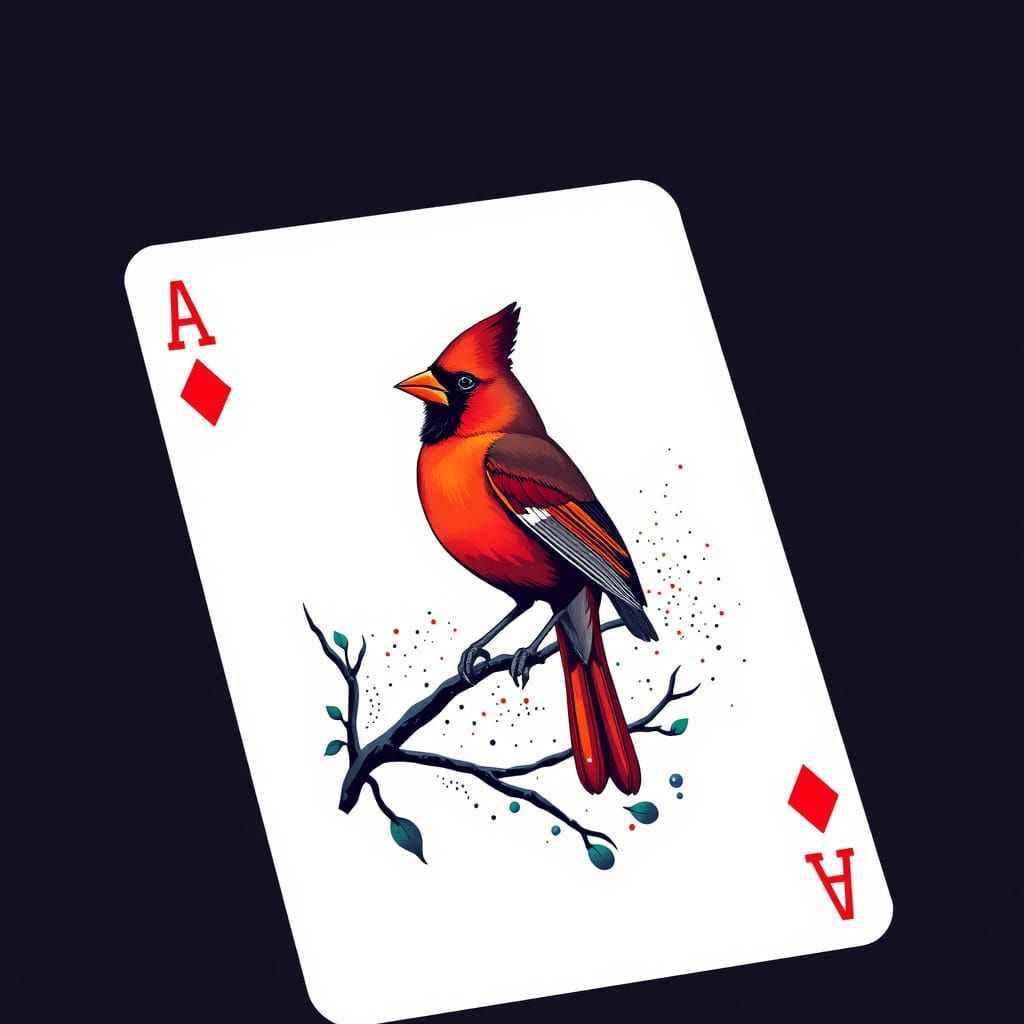Cardinal Bird on Playing Card in Pop Art Style
