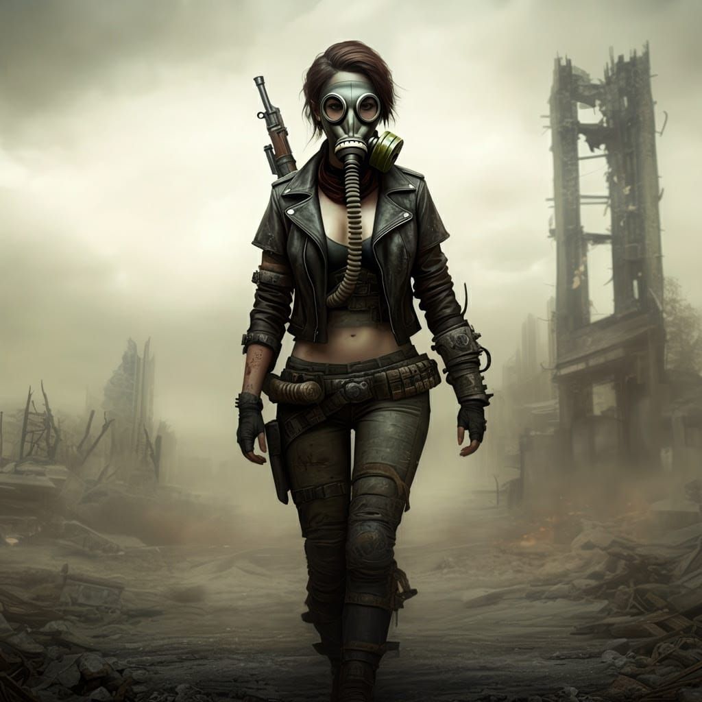 Post-Apocalyptic Adventurer in Desolate Wasteland