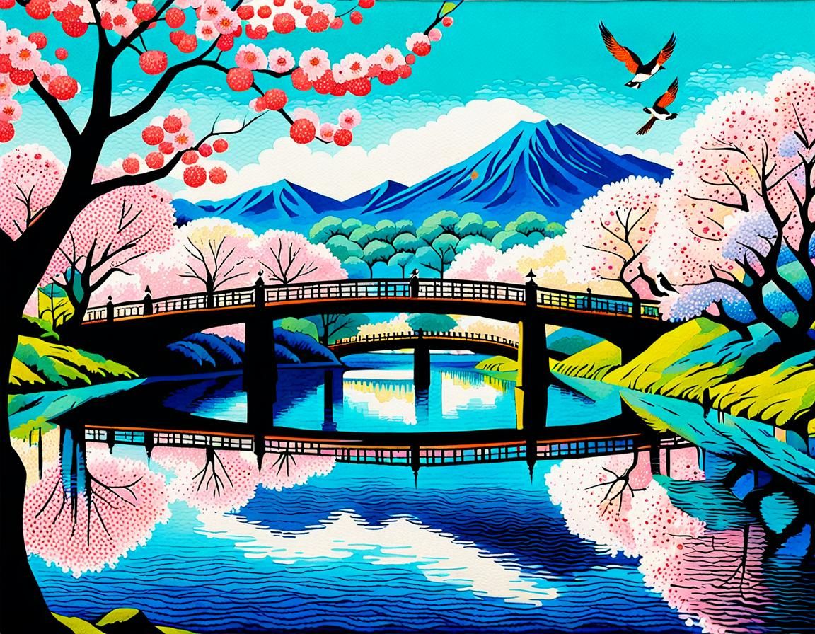 Nihonga Cherry Blossoms in DC Capital Gardens