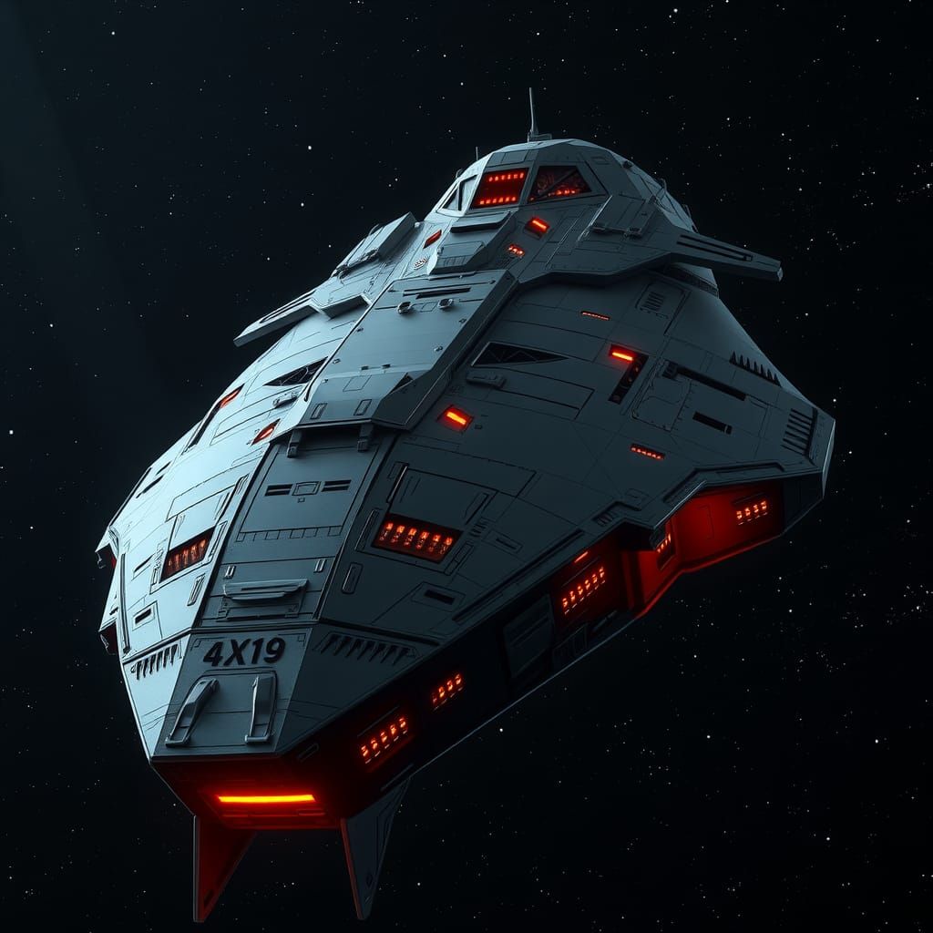 Menacing Silver Warship in Dark Space: Industrial Futurism
