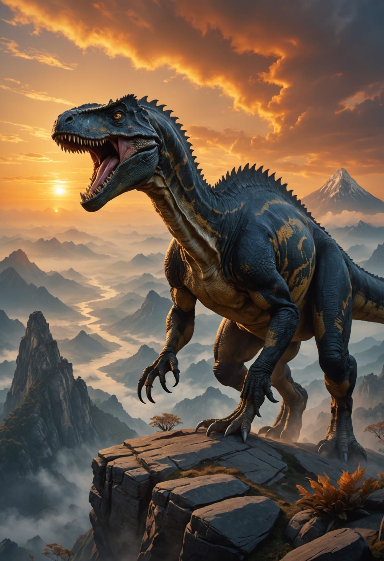 Dinosaur on Misty Mesozoic Mountain