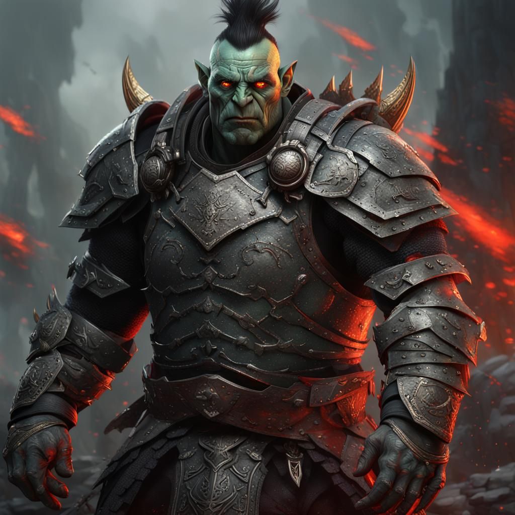 Orc Paladin in Splint Armor, Fantasy Concept Art