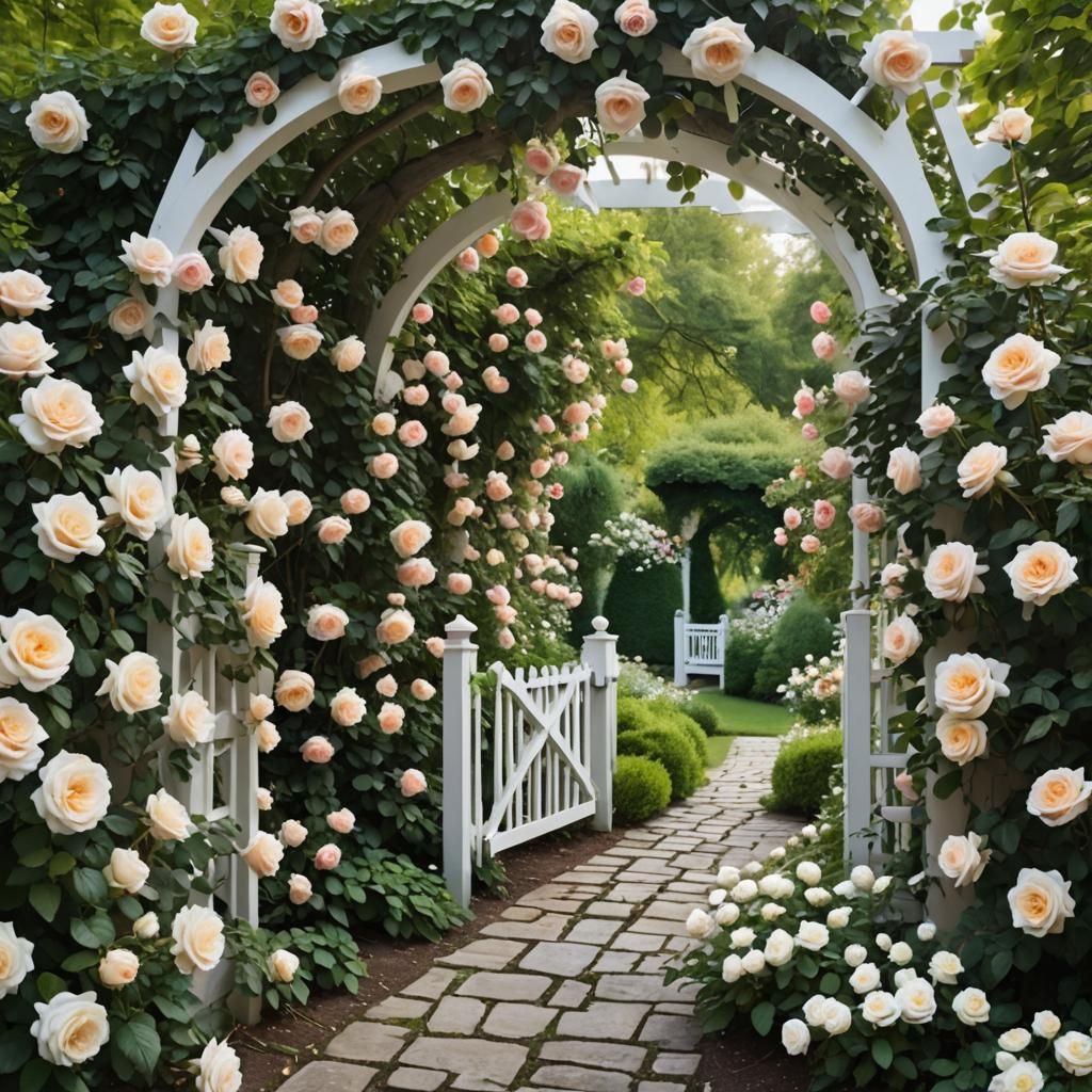 Rose-Adorned Trellis: A Tranquil Garden Path