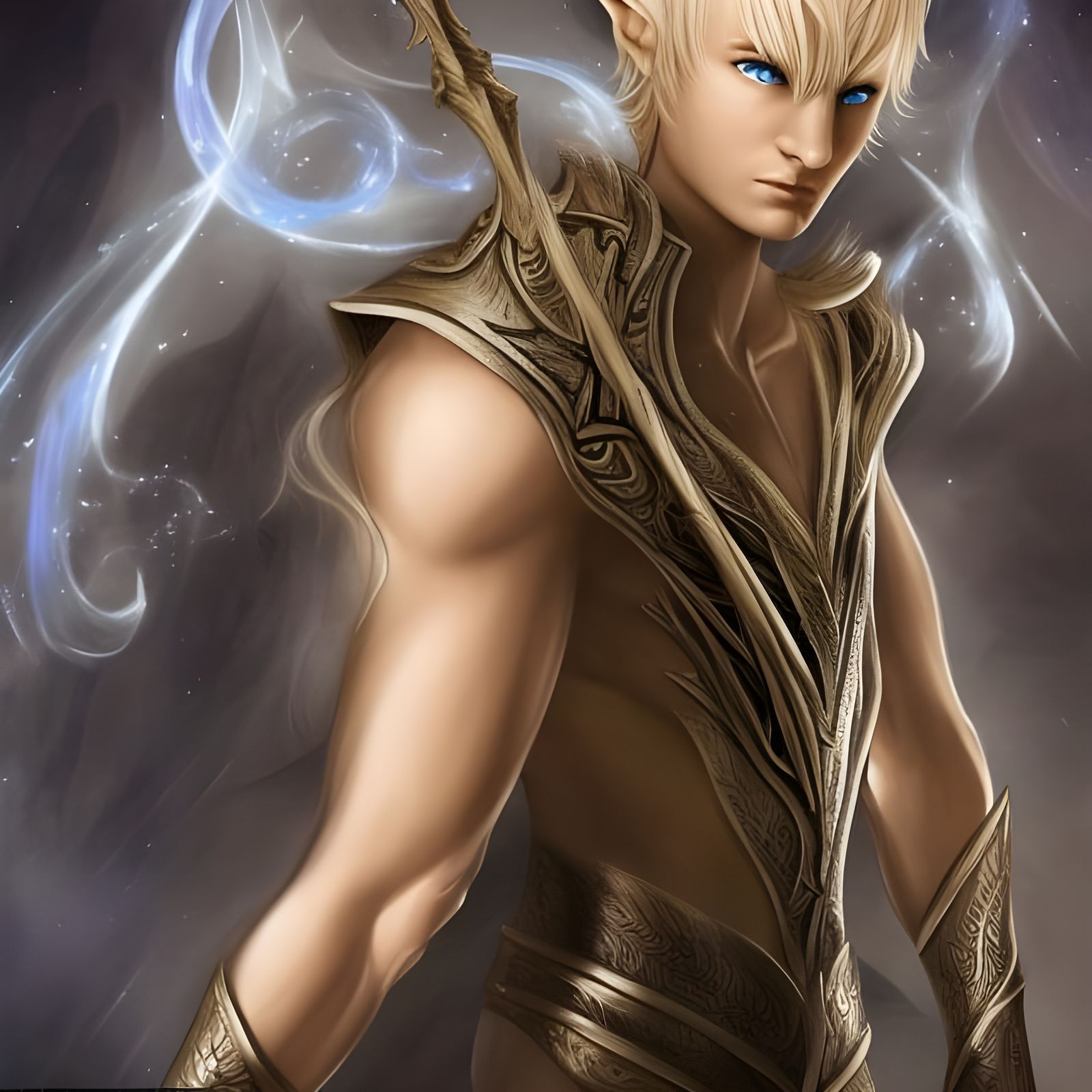 Ethereal Elven Warrior in Dreamlike Setting