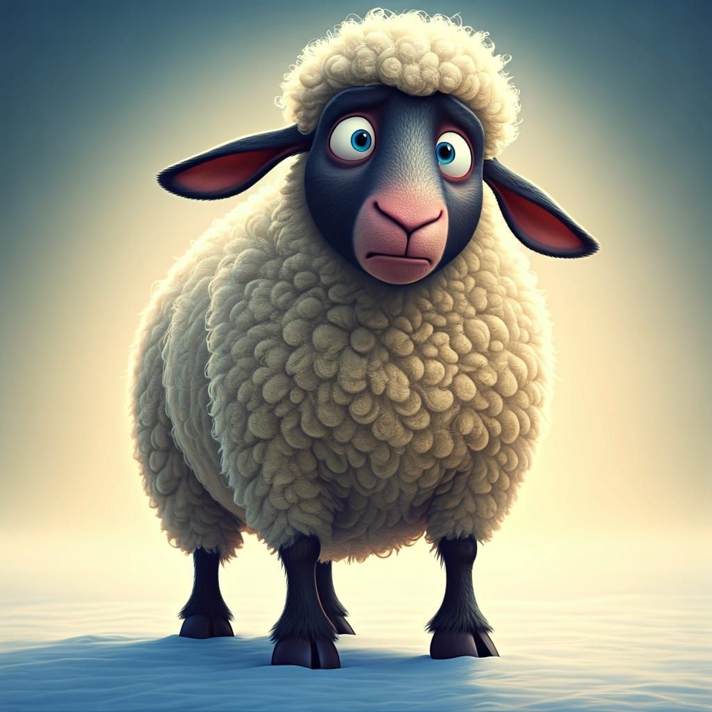 Nervous Skinny Sheep in Pixar Style