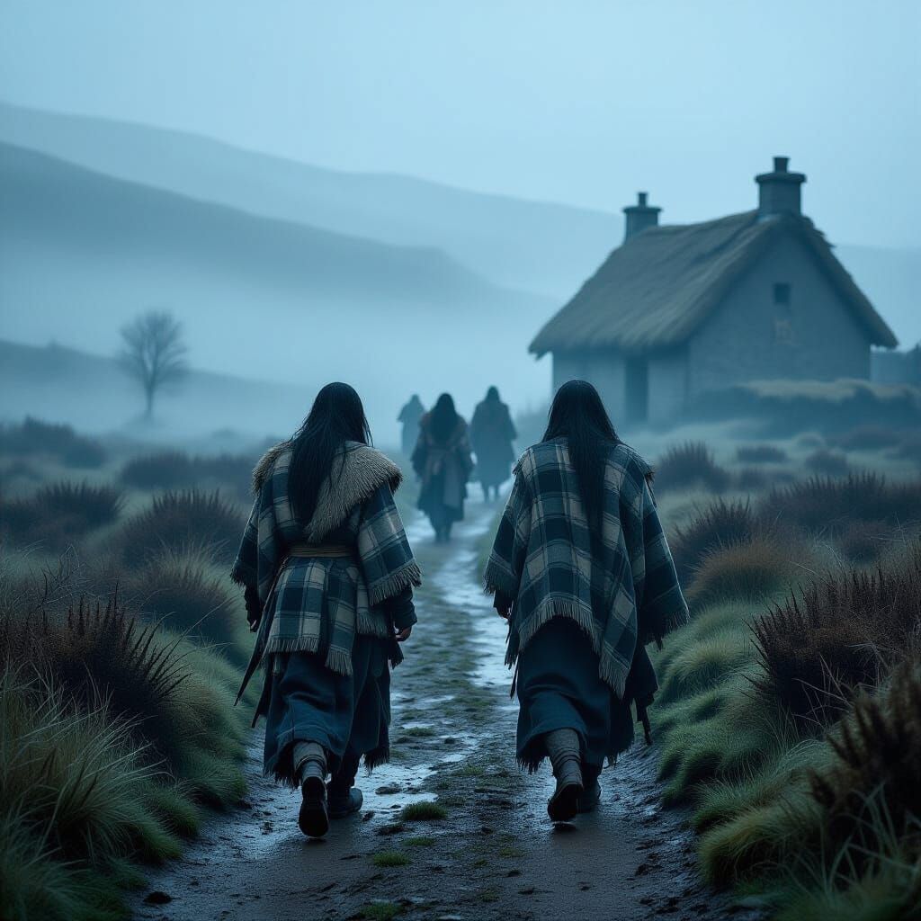Picts in Misty Scottish Heath: Hyperrealistic Digital Painti...