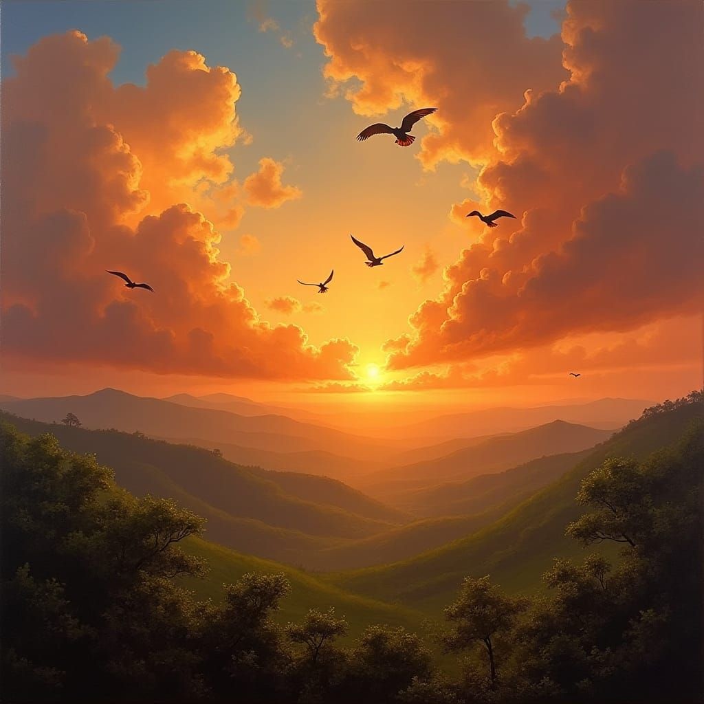 Dramatic African Sunset Over Rolling Green Hills