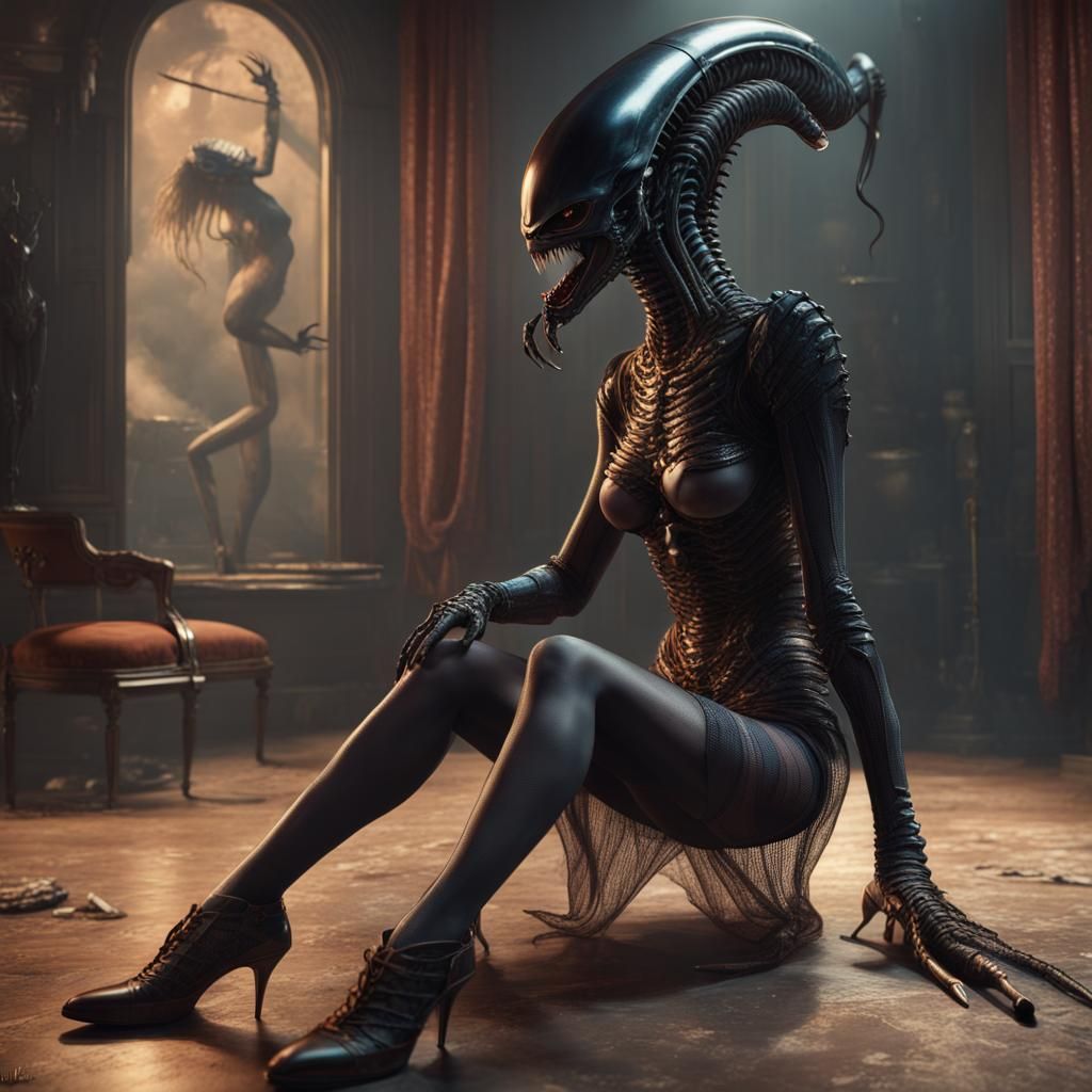 Xenomorph Dancer in 1950s Burlesque Style