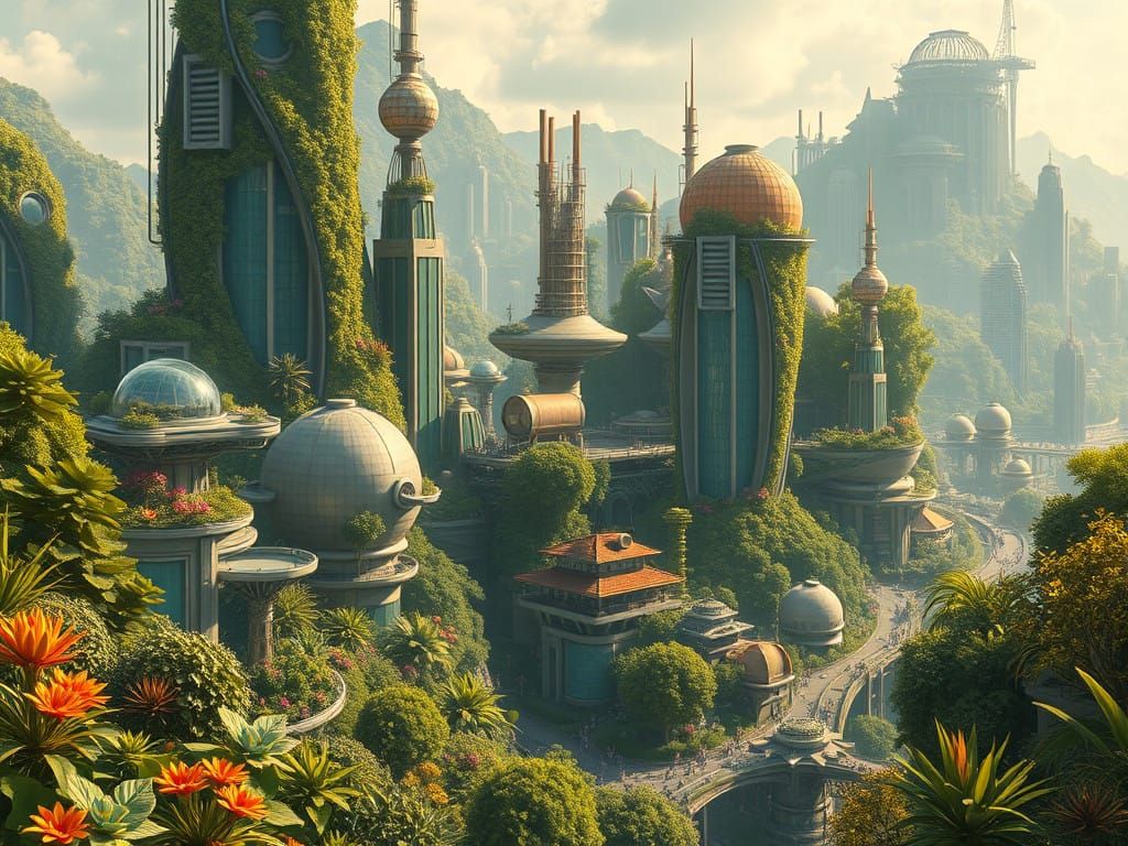 Sustainable Utopia in Solarpunk City