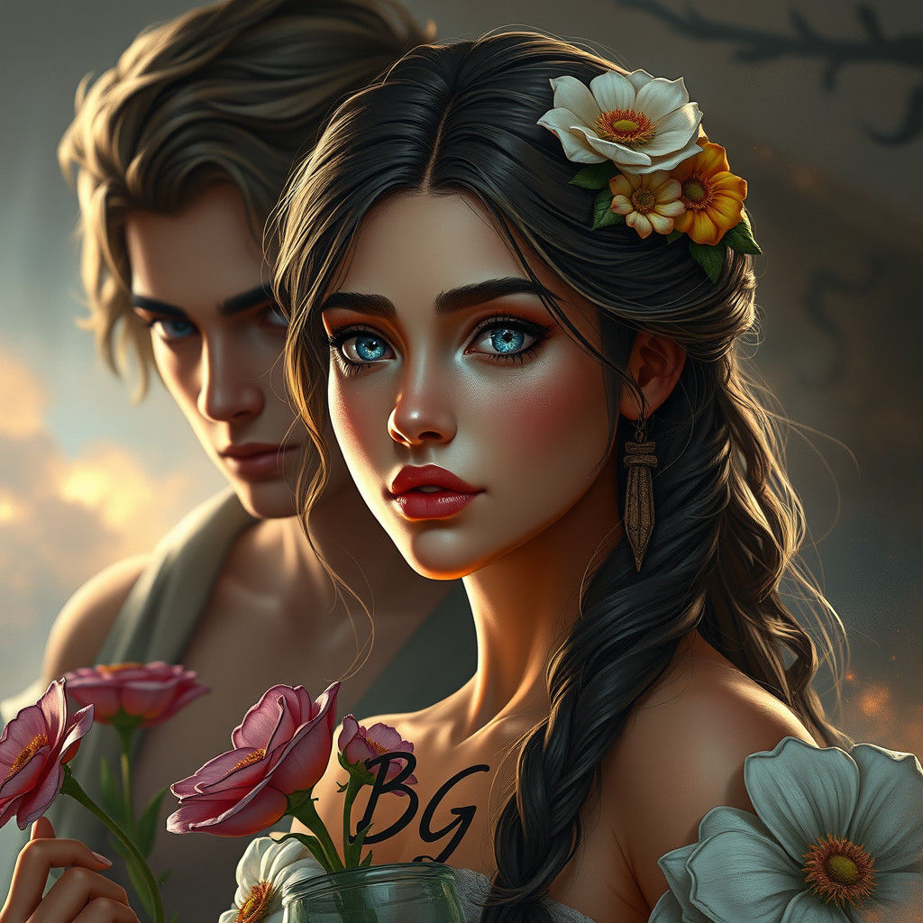 Beautiful Persian Woman with Flowers, Fantasy Concept Art
