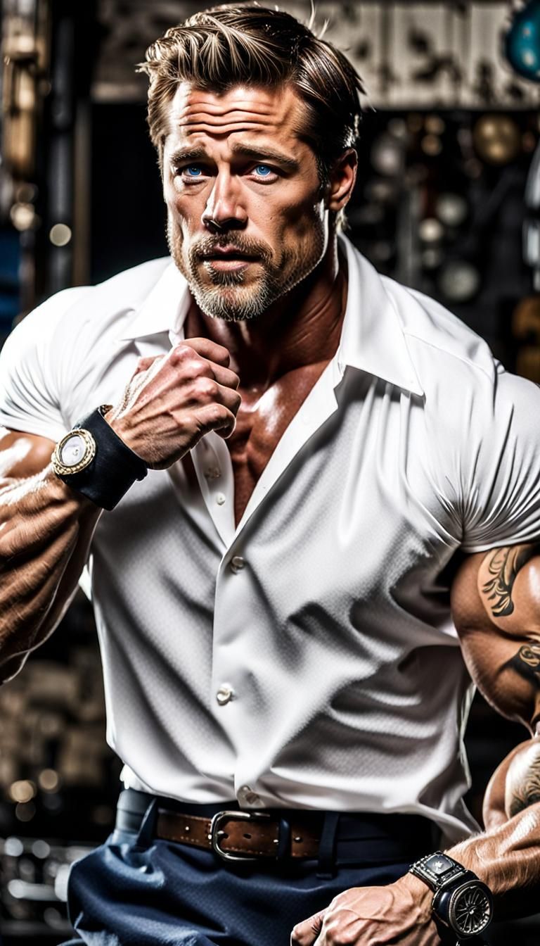 Muscular Man on Beach with Tattoos