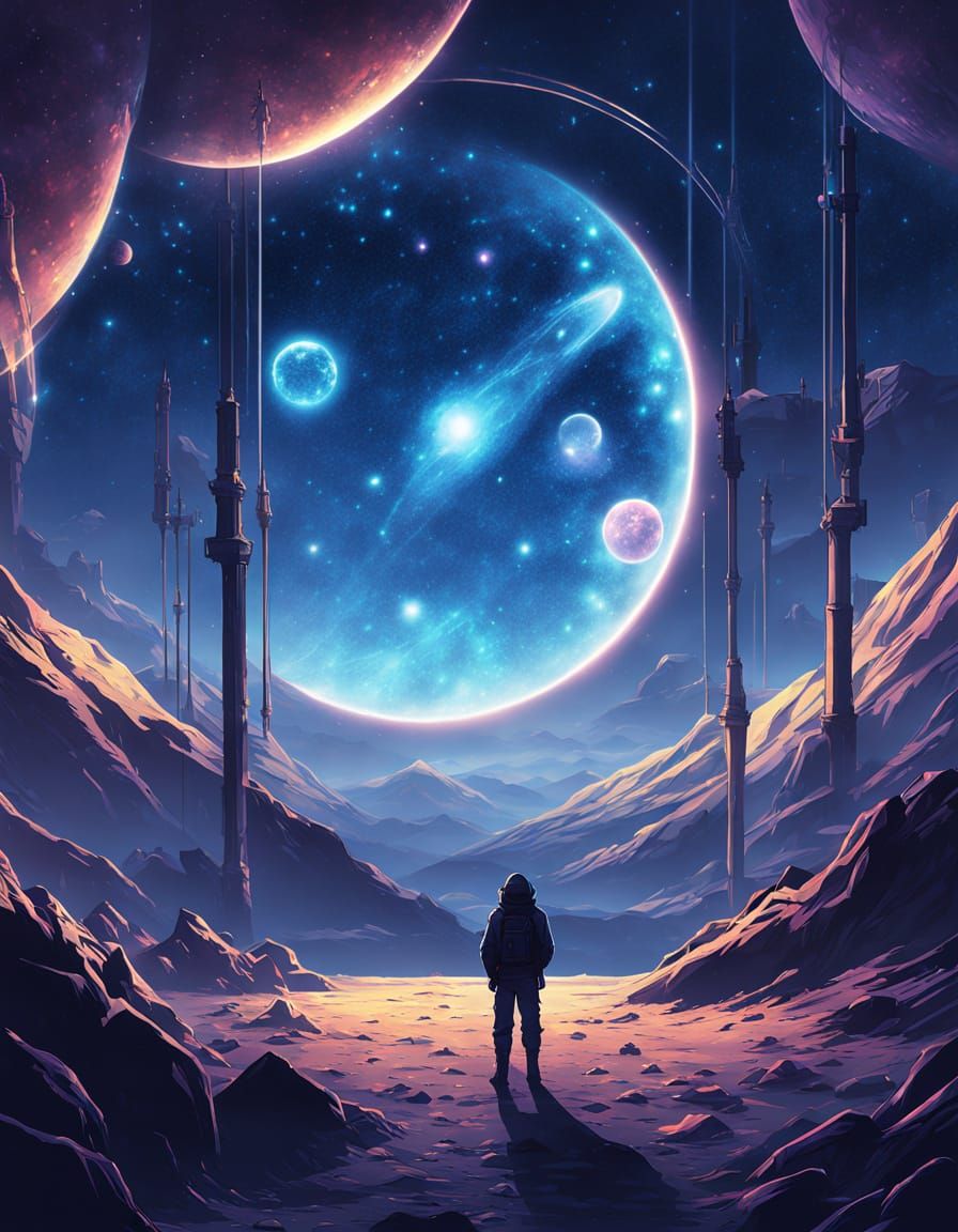 Ancient Cartographer Charts Galaxy in Dark Fantasy Style