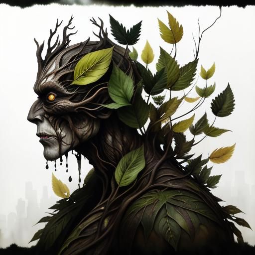 Surreal Creature in Double Exposure Dystopian Cityscape