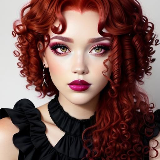 Smokey Eyes, Pink Lips, and Red Curly Hair Portrait