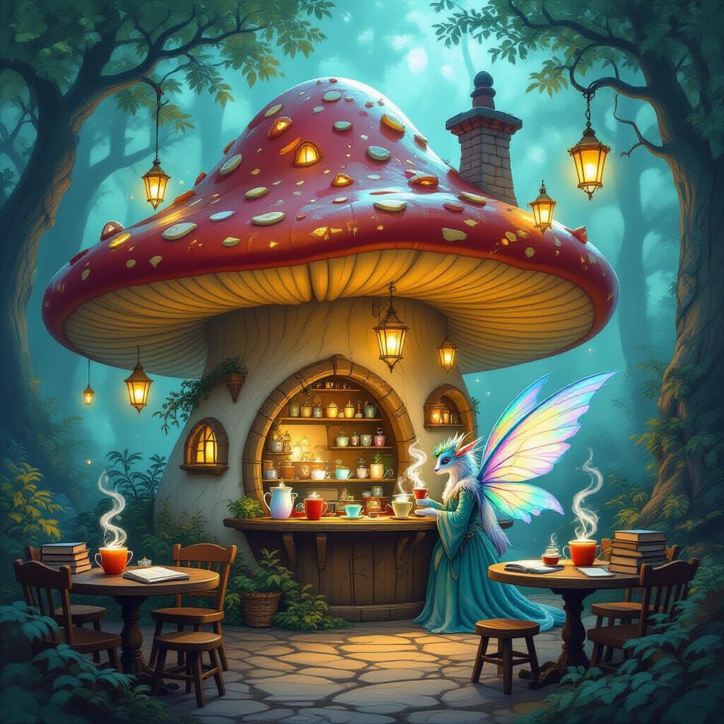 Enchanted Mushroom Cafe with Mystical Bartender