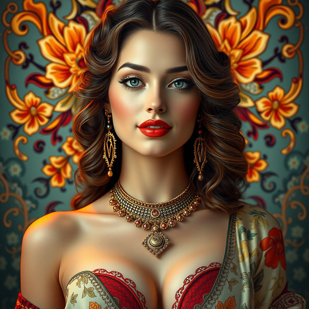 Elegant Odalisque Portrait in Vintage Art Nouveau Style