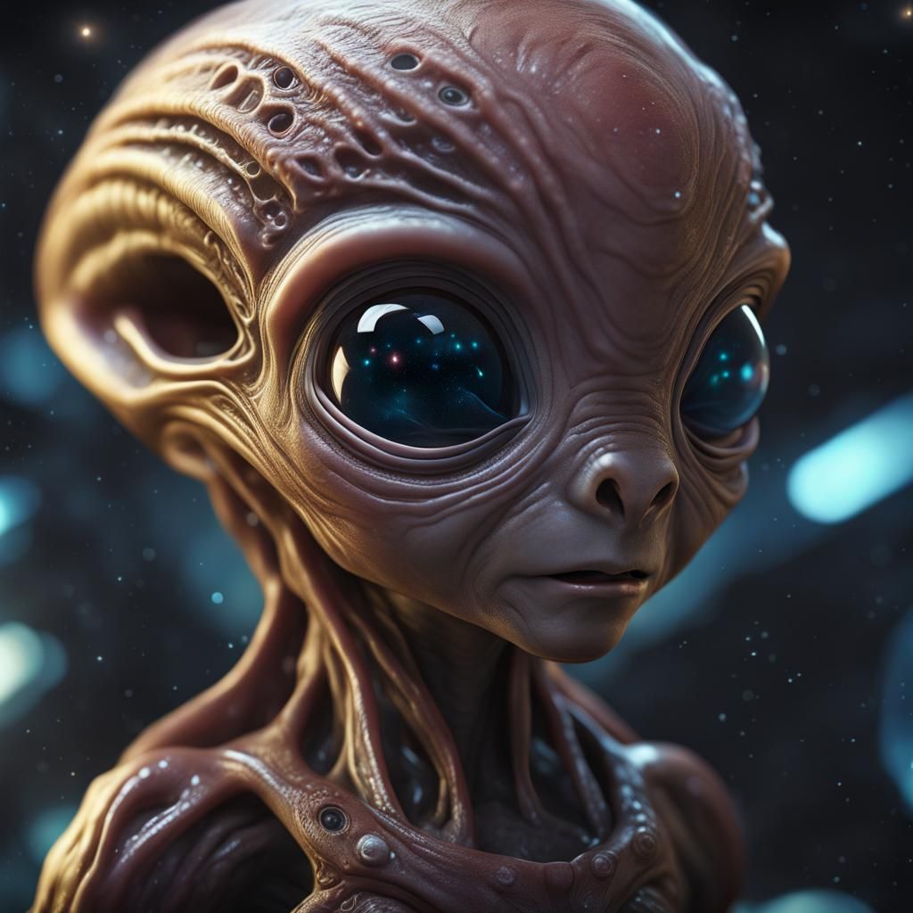 Detailed Alien Baby Concept Art in Galactic Space