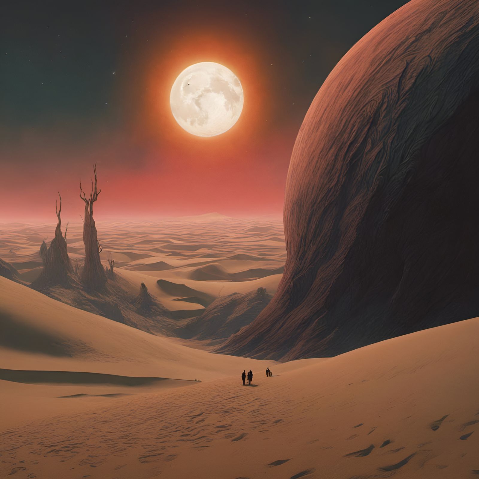 Surreal Skull Moon Landscape in Cosmic Horror Style