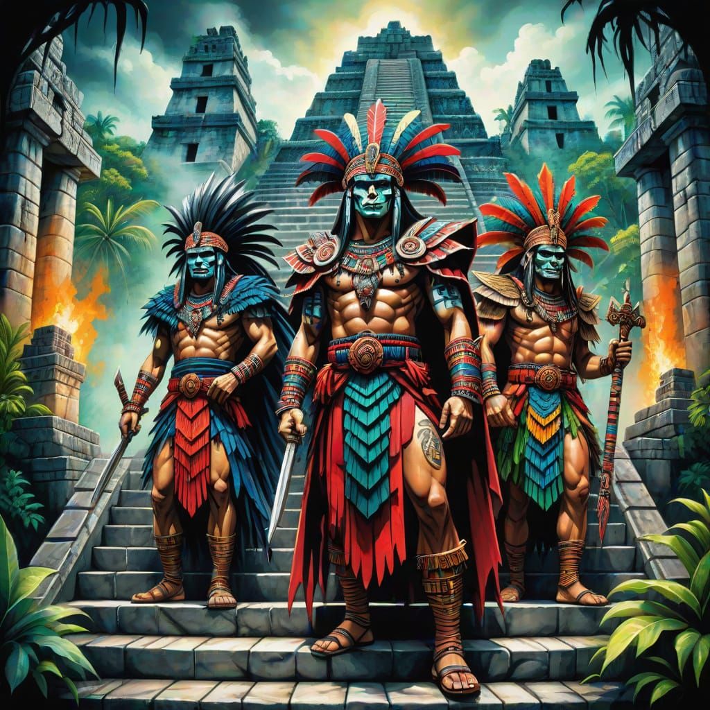 Manga Mayan Vampire Warriors Worshiping Kukulkan