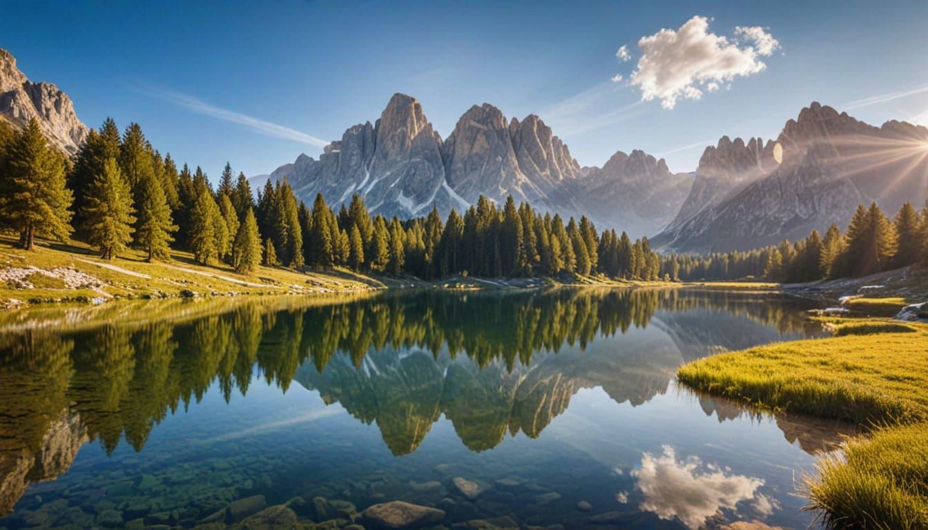 Breathtaking Lake Antorno in Dolomiti Alps Golden Hour