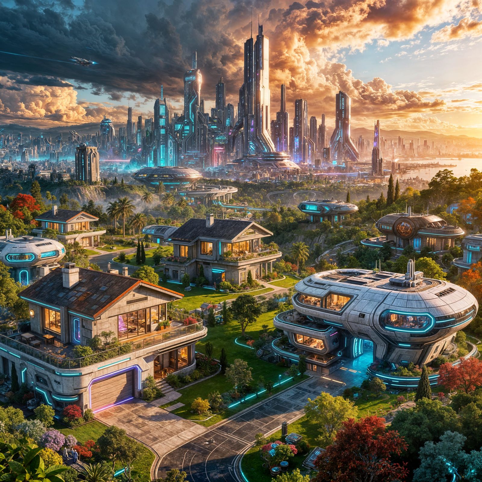 Futuristic Cityscape With Advanced Neighborhood Homes