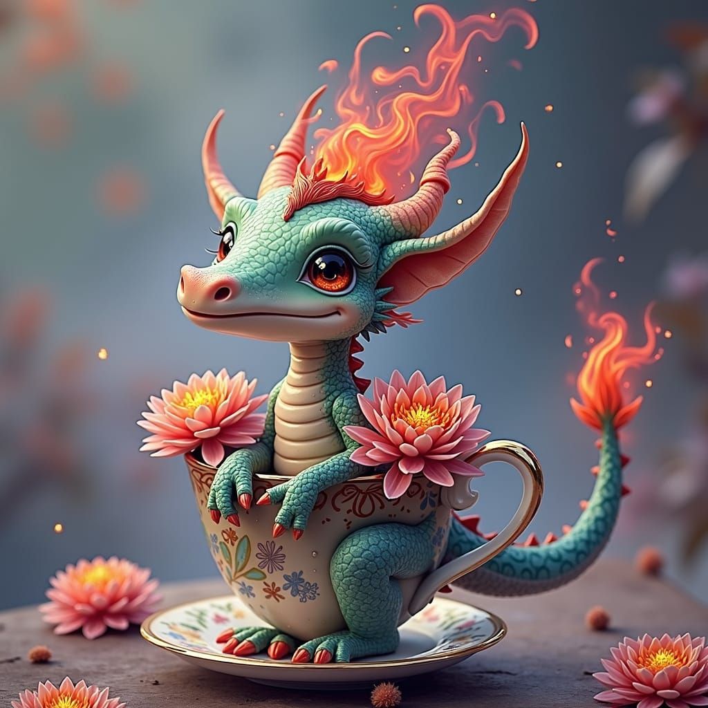 Fire Dragon Hatchling in Teacup