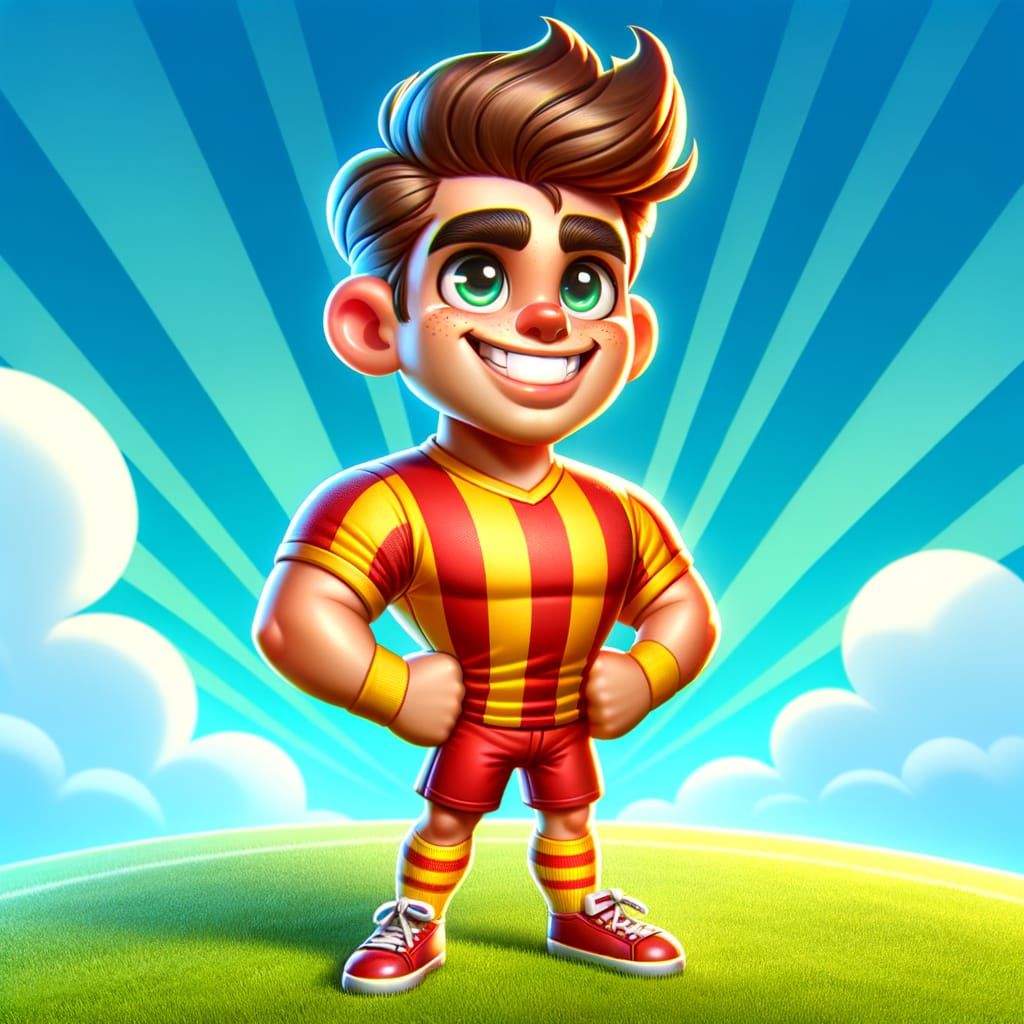 Cheerful Football Player in Bright Cartoon Style