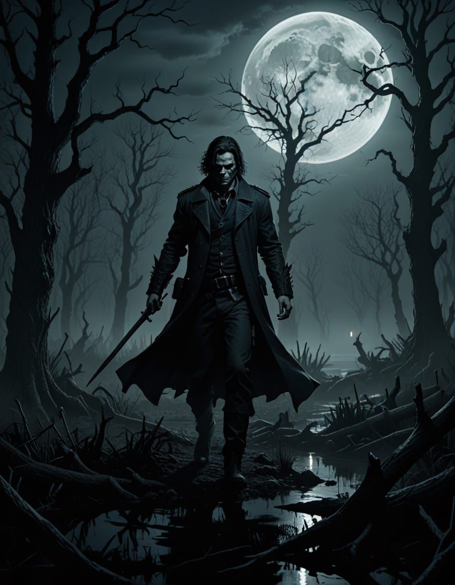 Dark Fantasy Swamp Scene in Comic Book Style