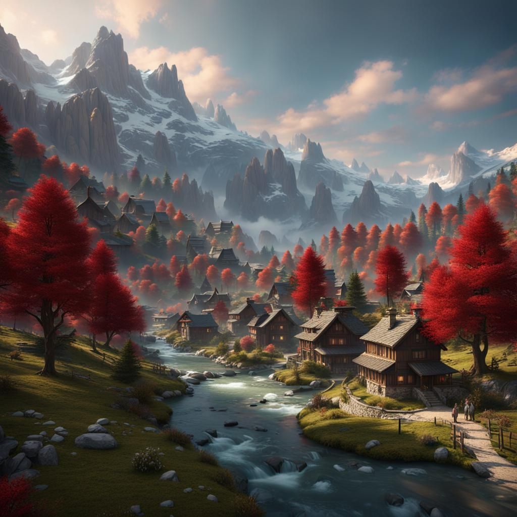 Heavenly Alpine Valley in Detailed Matte Painting