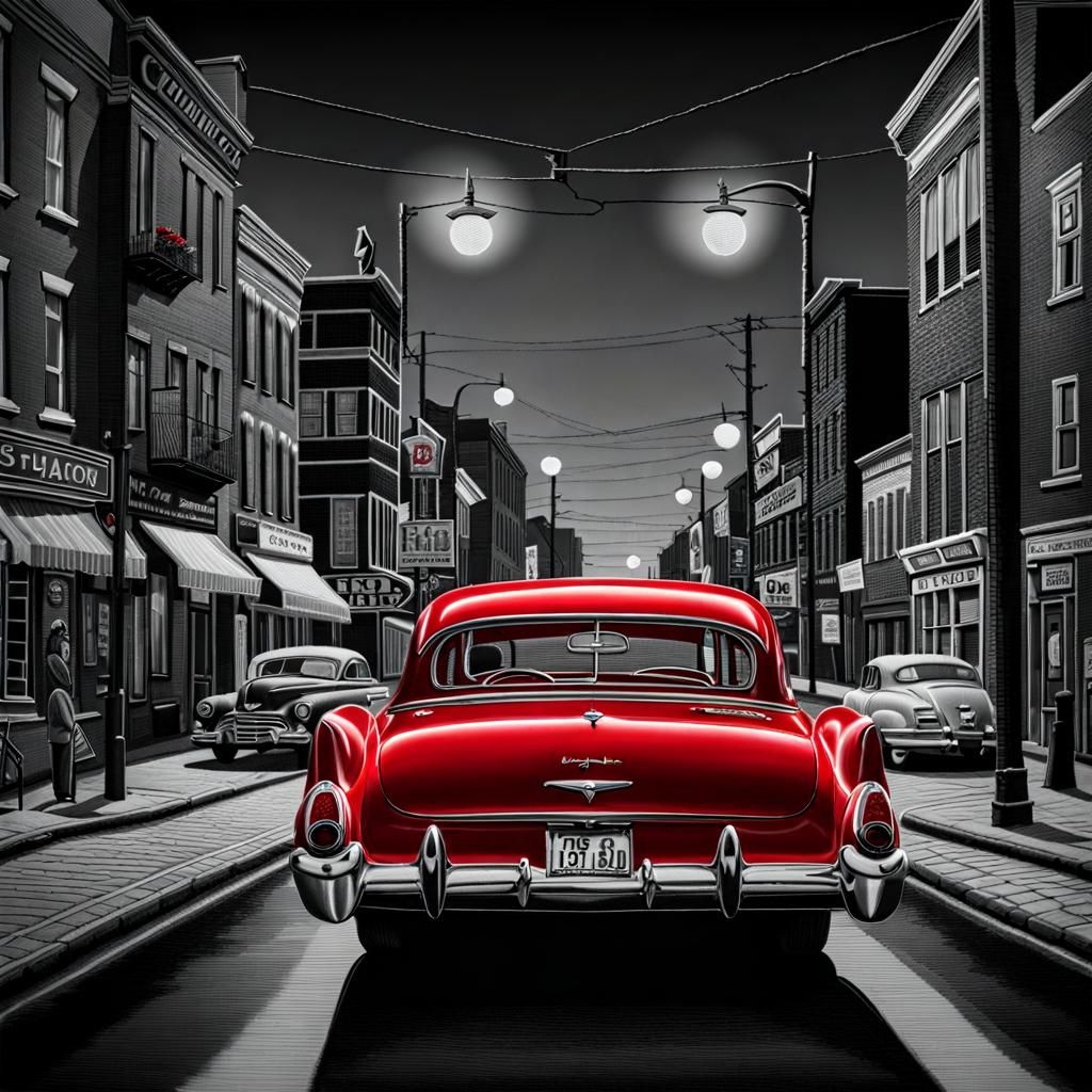 Embroidered Car in Film Noir Street