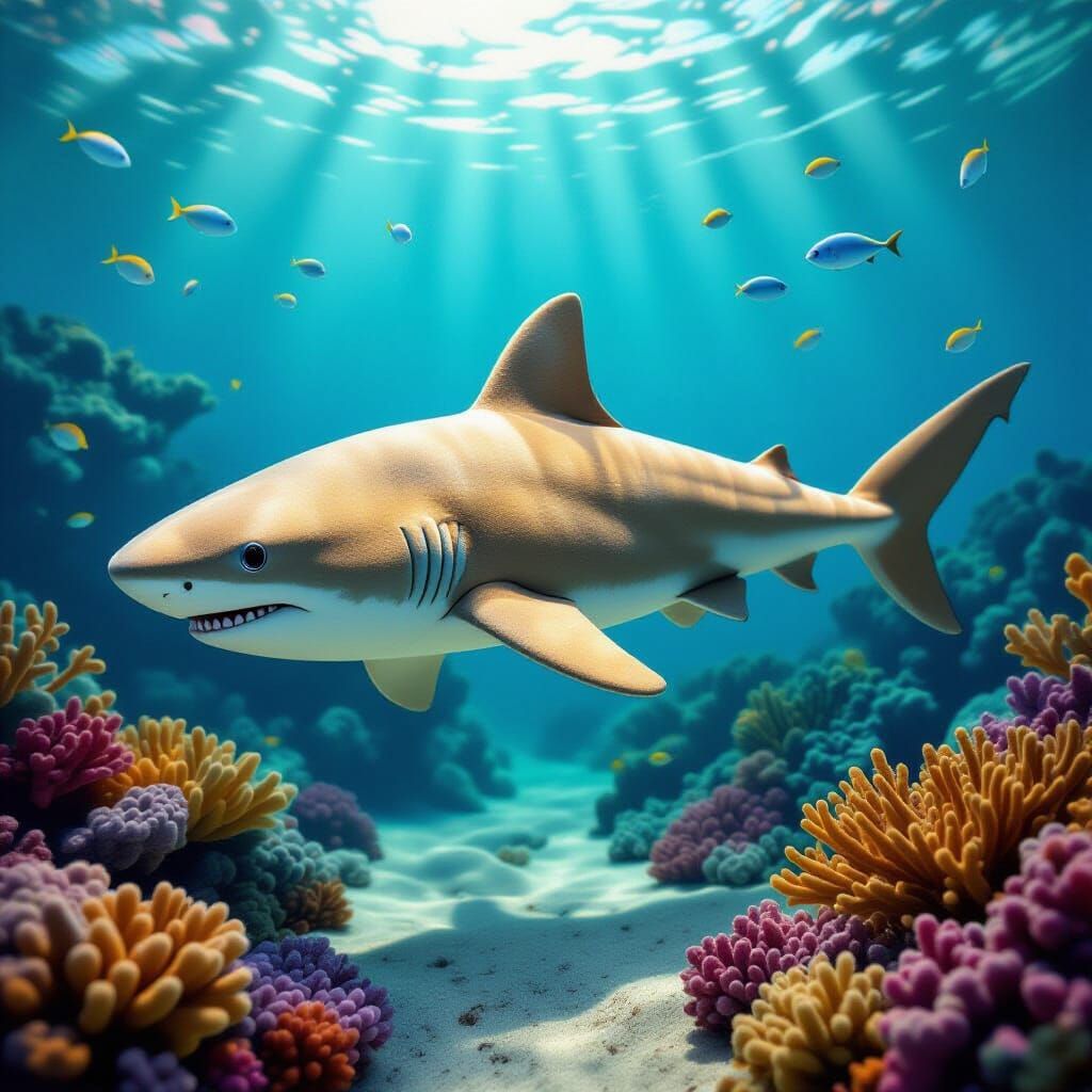 Felted Lemon Shark in Coral Reef