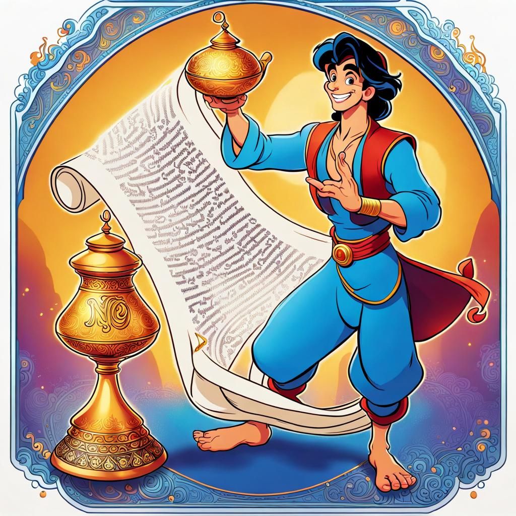 Aladdin Emerges With Scroll, HD Photography